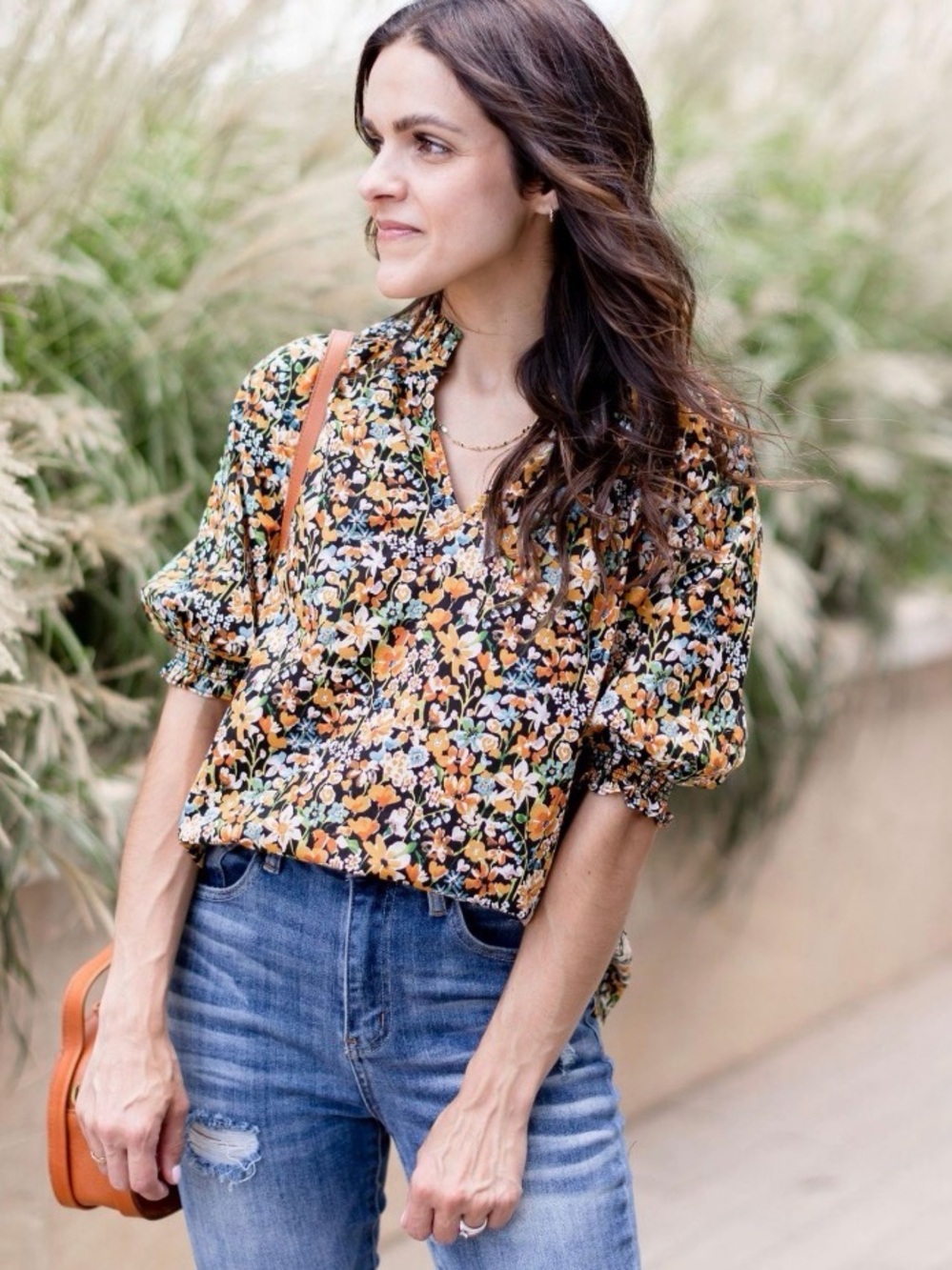 Avara Mustard Floral Louisa Blouse size small